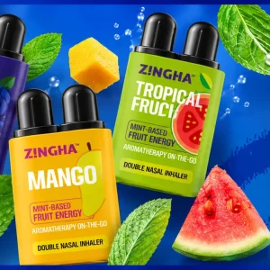 ZINGHA Serie Frutal inhalador nasal doble aromático con aromas Grape Berry Mango Tropical Fruit y Watermelon
